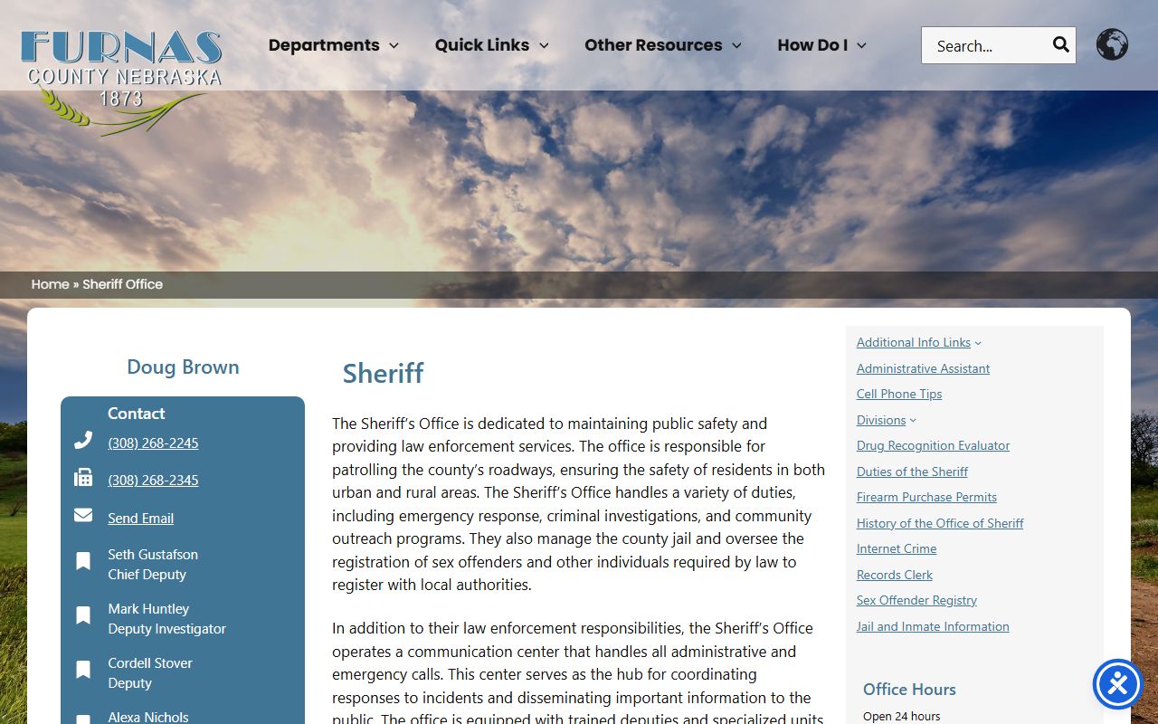 Furnas County Sheriff's Office inmate population source page